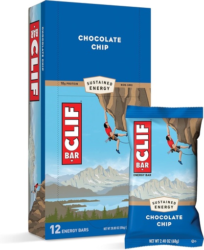 [BRSWIZ35CEMQ23TE] CLIF BARS - Energy Bars - Chocolate Chip - Made with Organic Oats - Plant Based Food - Vegetarian - Kosher (2.4 Ounce Protein Bars, 12 Count) Packaging May Vary
