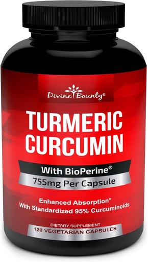 [BRSRAFT2OV6GMCQ6] Curcumina Turmérica con BioPerine Black Pepper Extract - 755mg por cápsula, 120 Veg. Capsules - GMO Free Tumeric, Estándarizado a 95% Curcuminoids para potencia máxima