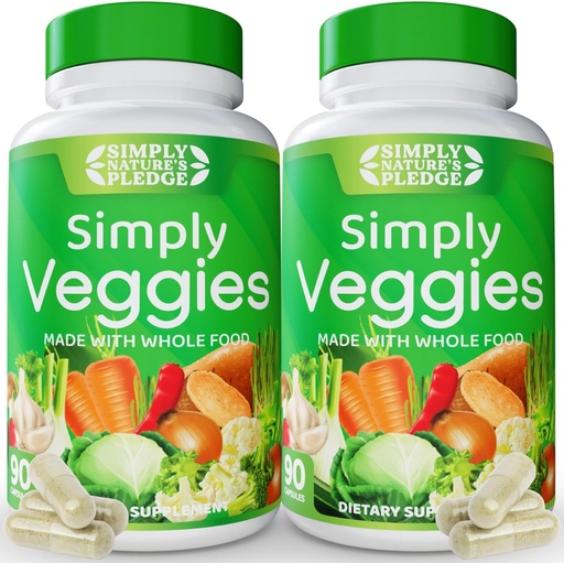 [BRSRAZDYOR6WCAY4] Simply Nature's Pledge - 90 Veggie Capsules- 2 Month Supply - Made with Whole Food Superfoods, Packed with Beta Carotene & 18 Different Vegetables - 100% Soy Free