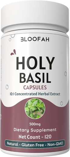 [BRSRAY3RDMPWYAY4] Holy Basil Leaf Capsules 500mg | Concentrated 10:1 Extract Ocimum tenuiflorum Herbal Supplement | Non-GMO, Gluten-Free | Easy to Swallow (120 Count (Pack of 1))