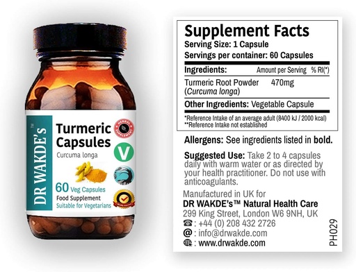 [BRSWI2QYC4ARS3D6] DR WAKDE'S Turmeric Capsules (Curcuma Longa, 60 Veg Caps, Plant-Based Supplement, Ayurvedic Herb, All Natural, Vegan)