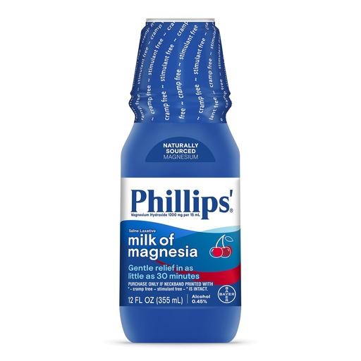 [BRSWIY36B4BB2YI5] Phillips’ Milk of Magnesia Liquid Laxative, Wild Cherry Flavor, 12 oz, Stimulant & Cramp Free Relief of Occasional Constipation, #1 Milk of Magnesia Brand