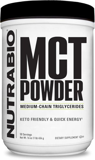 [BRSWGZIOBMJQM3A6] NutraBio MCT Powder, Medium Chain Triglycerides, Lean Weight Gain, Keto Friendly, 1 lb. Powder - 50 Servings
