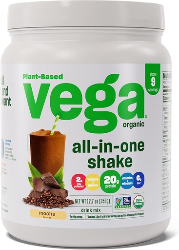 [BRSWG2YDAEBR43TZ] Vega Organic All-in-One Vegan Protein Powder Moka (9 portions) Superfood Ingredients, Vitamines pour le soutien de l'immunité, Keto Friendly, Pea Protein for Women & Men, 12.7oz (Packaging May Vary)