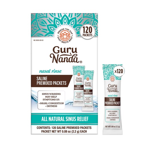 [BRSRAED3BEFGMGQ6] GuruNanda PreMixed Saline Packets for Nasal Rinse (120 Count), All Natural Sinus Rinse Packets to Help with Allergies & Congestion Relief, 0.08oz Each