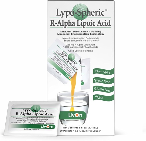 [BRSWIFL3AQAAEHTK] ליבי על מעבדות Lypo-Spheric R-Alpha Lipoic Acid - 30 Packets - 226mg Per Packet - Liposome Encapsulated עבור זמינות ביולוגית מקסימלית - 100% Non-GMO