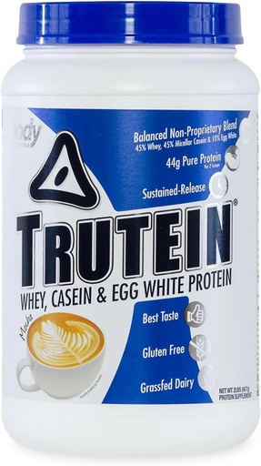 [BRSWIEIIDMEGYHAV] Body Nutrition Trutein High Protein Powder: 45% Whey, 45% Casein, 10% Egg White, Gluten-Free, Low Sodium, Grass Fed Whey Protein Powder, Gym Supplement & Breakfast Shake, Mocha, 2lb