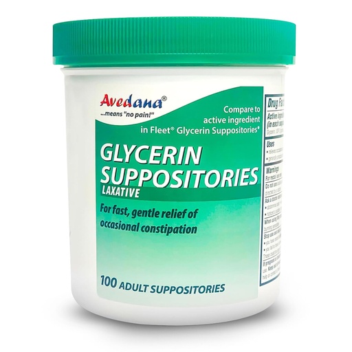 [BRSWYAT3AB7BGDIU] AVEDANA USP 2g Glycerin Laxatives Suppository – 100 Adult Size Laxative Suppositories for Men and Women – Fast and Gentle Relief Suppositories for Constipation – Comfortable Shape Adult Suppository