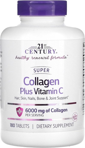 [BRSWGGQFBANAACDZ] 21th Century Super Collagen Plus Vitamina C Tablets, 180 Cuenta