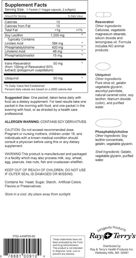 [BRSWKEL5AYFQMDDK] Transcend Ray and Terry's Anti-Aging Supplement Combination: 30 Day Supply Individual Dose Packets Contain 3 Supplements to Counterract Biochemical Aging