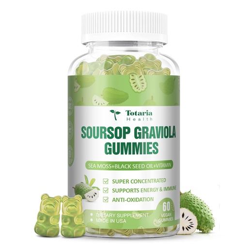[BRSRAZY6CMDRSA3O] Totaria Sugar Free Soursop Oil Graviola Sea Moss Gummies - Support Digestive Sleep Skin Health, Immunity & Antioxidant - Guanabana Fruit with Sea Moss, 150mg Black Seed Oil Organic Non-GMO Vegan