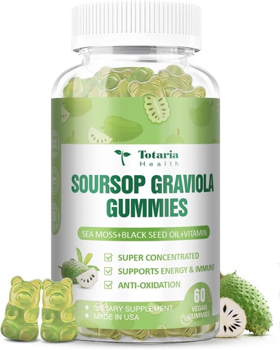 [BRSRAZY6CMDRSA3O] Totaria Sugar Free Soursop Oil Graviola Sea Moss Gummies - Support Digestive Sleep Skin Health, Immunity & Antioxidant - Guanabana Fruit with Sea Moss, 150mg Black Seed Oil Organic Non-GMO Vegan