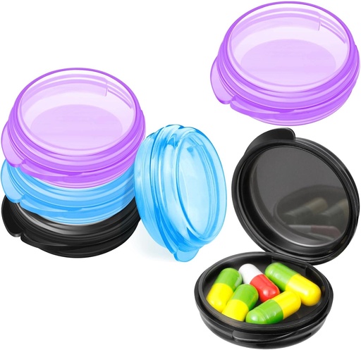 [BRSRMGD3PMOR62D7] Patelai 6 Balíčky Malé pilulky Organizátor Box, Cestovné pilulky Kontajner Portable Daily Mini Medicine držiak na vrecko Purse kufrík Cestovanie Medicína Cod Liver Oil Storage Box (čierna, purpurová, modrá)