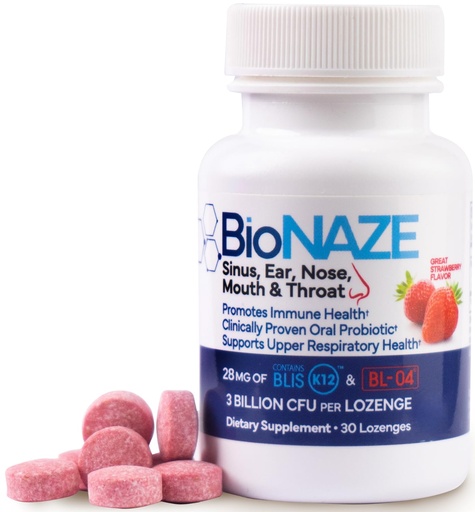 [BRSWGGLROEMRM3AV] BioNaze Oral Probiotic BLIS K12 & BL-04 for Sinus, Tonsil Stones, Bad Breath, Post Nasal Drip, Throat, Mouth, Teeth & Gut - Improve Oral & Respiratory Health. Clinically Proven Probiotic Strains 30 ct