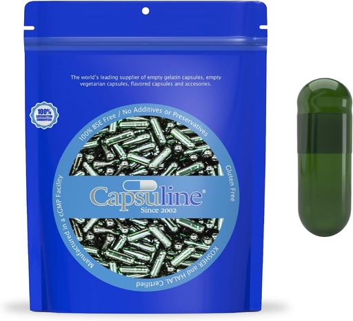 [BRSWY236CR6ROEL3] Capsuline Chlorophyll Colored Size 00 Empty Vegan Capsules - 1000 Count - Empty Veggie Pill Capsules - DIY Vegetable Capsule Filling - Empty Caps - Kosher Non-GMO Certified (Green)
