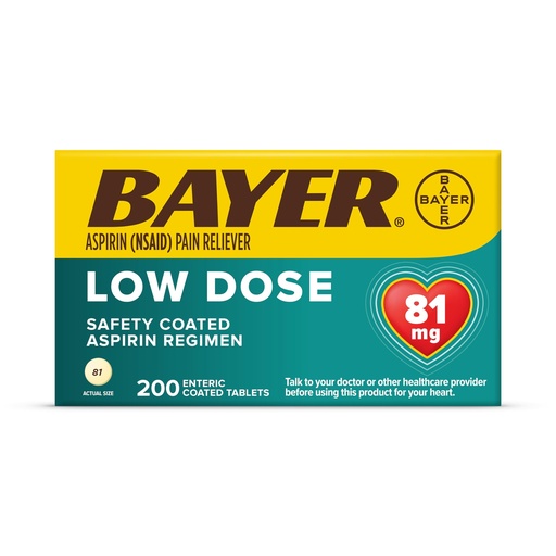 [BRSWIYQOAR7RMFDC] Bayer Aspirin Regimen Low Dose Enteric Coated Tablets, 81 mg, 200 Count