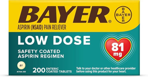 [BRSWIYQOAR7RMFDC] Bayer Aspirin Regimen Rendah Dose Hiburan Tablets, 81 mg, 200 Count