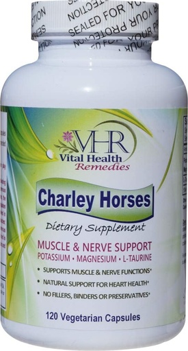 [BRSWGGL6CQIWKAI7] VHR Charley Horses Complete Muscle and Nerve Support Preservative-Free Formula with Potassium, Magnesium and L-Taurine. 120 Vegetarian Capsules.