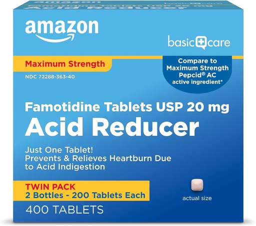 [BRSW2HALCJ6GYCYY]   Basic Care Maximum Strength Famotidine Tablets Acid Reducer for Heartburn Relief, 20 mg, 400 Count Pack