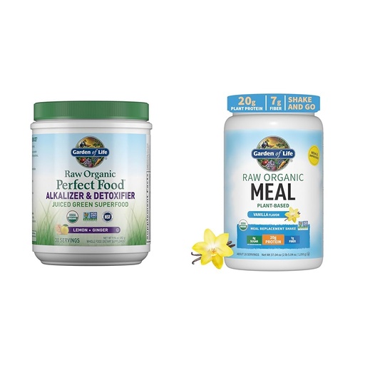 [BRSROBQEAEOQE2Y6] Garden of Life Raw Organic Perfect Food Alkalizer & Detoxifier Juiced Greens Superfood Powder & Vegan Protein Powder - Raw Organic Meal Replacement Shakes - Vanilla - Pea Protein