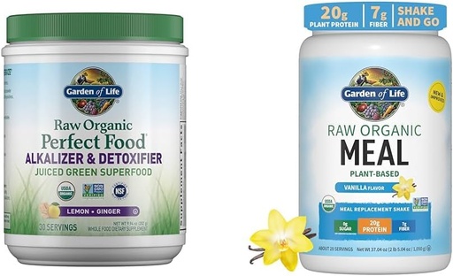 [BRSROBQEAEOQE2Y6] Gradina de viata Raw Organic Perfect Food Alkalizer & Detoxifier Verzi Juiced Superfood Powder & Pudra de proteine Vegane - Alimente organice crude Shakes - Vanilie - Pea Proteine