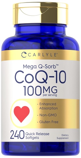[BRSW2ADQCIJQ2FA4] Carlyle CoQ10 100mg Softgels | 240 Count | Mega Q-Sorb Coenzyme Q-10 | with Black Pepper Extract | Non-GMO and Gluten Free Supplement