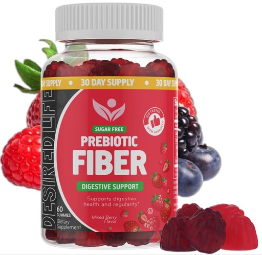 [BRSROAQROUAWC3DH] Sugar Free Prebiotic Fiber Gummies for Adults Kids Mixed Berry Flavor Plant Supplement for Women Men, Daily Digestive Health Regularity 60 Count (Pack of 1)