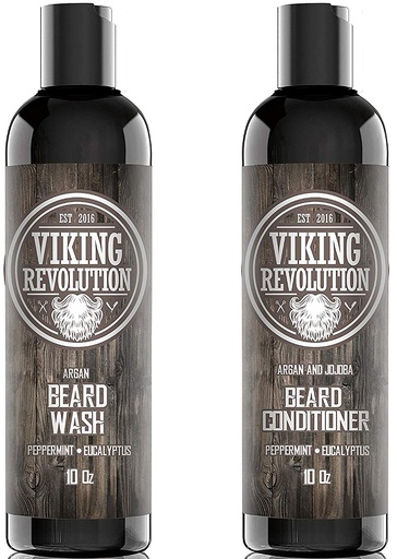 [BRSWGEDRDJ7QOGY7] Viking Revolution Beard Shampoo and Conditioner Set - Top-tier Beard Care Kit with Argan & Jojoba Oils for Healthy Beard Growth, No Itching or Irritation, Rich Lather, Eucalyptus Scent (10 oz)