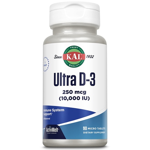 [BRSWG2TROIMRA2DV] KAL Ultra Vitamin D3 250 mcg (10000 IU), High Potency Vitamin D, Calcium Absorption, Bone Health and Immune Support Supplement, Instant Dissolve, Unflavored ActivMelt, 90 Servings, 90 Micro Tablets