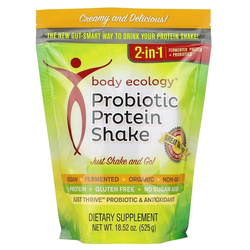 [BRSWG236B4MR6DTL] Body Ecology Probiotic Protein Shake Powder | Fermented Protein Dietary Supplement | Non-GMO | Gluten Free | Soy Free | No Sugar Added | 15g of Protein | Protein Powder | Resealable 18.52 OZ