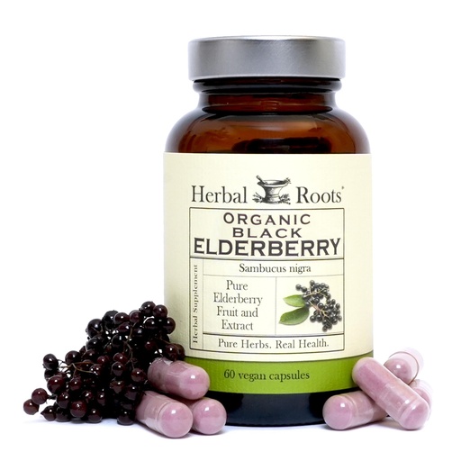 [BRSWGEA3AEHBY3TX] Herbal Roots Organic Black Elderberry Capsules | Max Strength | Made with Organic Sambucus | 60 Vegan Capsules