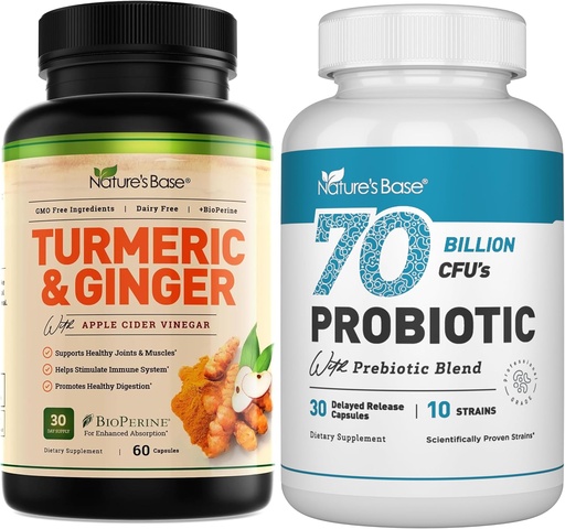 [BRSROBL5DINGYCLF] Nature's Base Turmeric & Ginger 60 ct + Probiotics 70 Billion CFU 30 ct