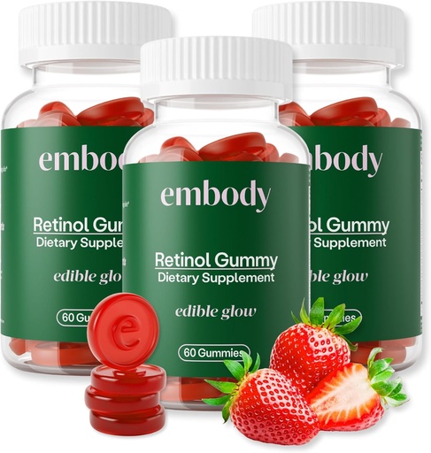 [BRSW2BIRCMNRU23K] Embody Multivitamīnu Retinol Gummy - 180 Grāfs, zemeņu Flavor - vitamīnu papildinājums anti-Aging, pinnes, un skaidrs ādas - godināšana un jaunības matu, ādas un nagu - biotīns, C vitamīns