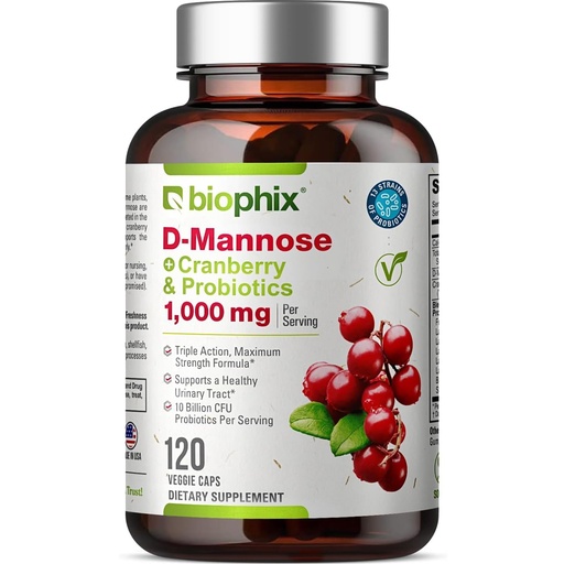 [BRSWGYYNCMBBAF33] biophix D-Mannose 1000mg Capsules with Cranberry & Probiotics - D Mannose Supplements for Women - D-Mannose Pills for Urinary Tract & Bladder Health Support - Digestive Well-Being - 120 Vcaps