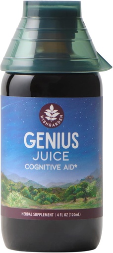 [BRSWKHY4OIPQMELB] WishGarden Herbs Genius Juice - Liquid Herbal Nootropic Brain Booster Supplement for Focus, Clarity, Concentration & Energy with Ginkgo Biloba & Gotu Kola, Cognitive Support, No Caffeine, 4oz