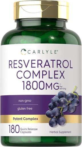 [BRSRMAT3DF6WCE34] Carlyle Resveratrol Supplément 1800mg.180 Capsules.