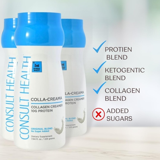 [BRSRO233AQPQ43DO] Consult Health - Colla-Creama Collagen Creamer Supplement - 10g Protein - Ketogenic Blend - Powder Coffee Creamer - Coconut Oil, Energy Boosting MCT Oil - No Added Sugar - 7.94 oz