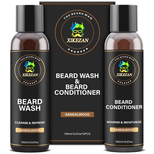 [BRSRMBIFDIHWCYD5] XIKEZAN Beard Wash & Beard Conditioner Natural Softener Set w/Argan & Jojoba Oils Smooths & Strengthens Christmas Stocking Stuffers Father Day Gifts for Men Him Dad Boyfriend Husband