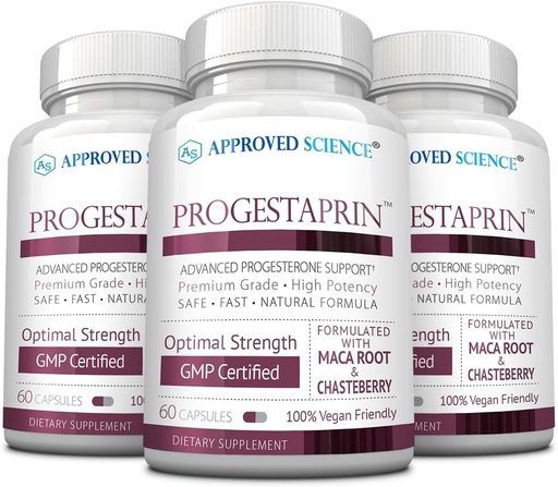[BRSRAY33CABRAGTA] Approved Science Progestaprin - Progesterone Support Supplement - 3 Bottles - 180 Capsules - Vegan