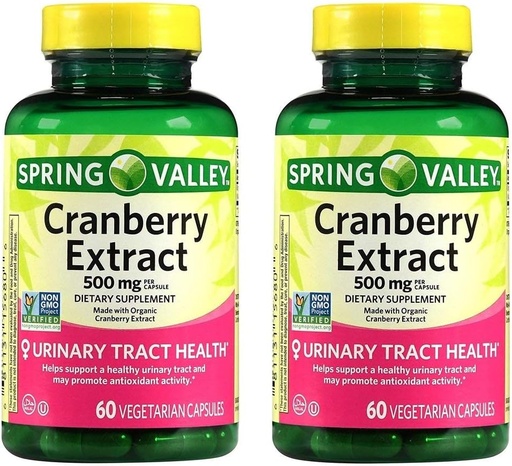 [BRSWGEAHOBYAG3A2] Spring Valley Cranberry Extract For Urinary Tract Health,Dietary Supplement,Antioxidant Health, 60 Count, 500 mg per Capsule (Pack of 2)