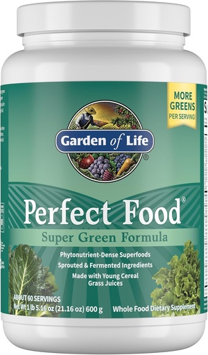 [BRSWIYQOCQBBK23Y] Garden of Life Perfect Food Super Green Formula - 60 Servings, 45 Superfoods, Greens, Fruit & Veggie Juice Superfood Powder Supplement, Probiotics & Organic Spirulina for Digestion & Immune Health