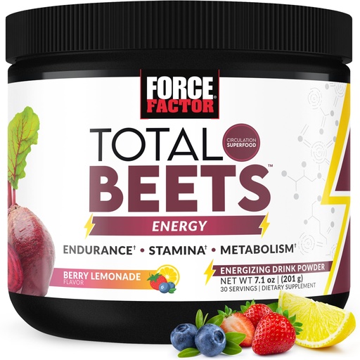 [BRSRMYYDB55WAHL4] Force Factor Total Beets Beet Root Powder with Energy, NO3-T® Nitrates to Support Circulation, Blood Pressure, Blood Flow, and Stamina - Plus Green Tea Extract. A Superfood Supplement, 30 Servings