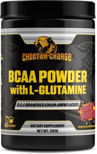 [BRSROBAYCQBQGG3B] BCAA Powder with L-Glutamine | 2:1:1 Branched Chain Amino Acids | Post Workout Recovery Powder - 45 Servings (Fruit Punch)
