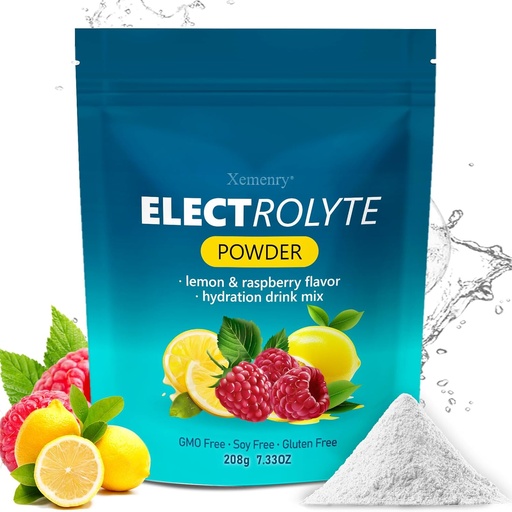 [BRSRAAITDF7AAGTO] Hidratación de po electrolítico, Keto & No Sugar - Potassium alto (1000mg) con Lemon Raspberry Flavored - Zero Calorie Sugar Free Electrolyte Powder, Non-GMO 32