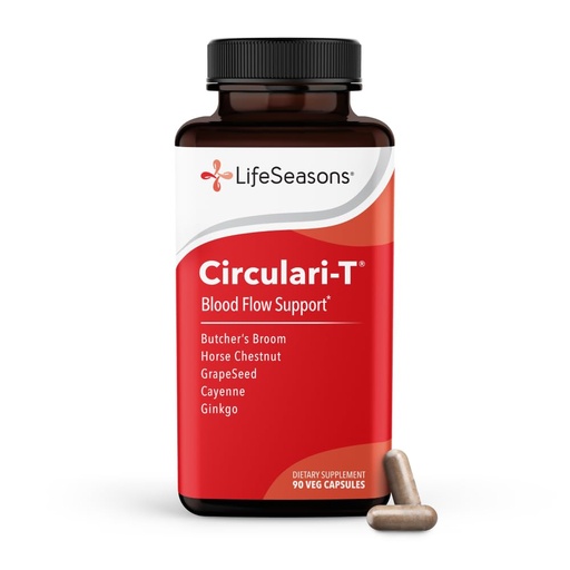 [BRSWGZAZBUMWKFY3] LifeSeasons Circulari-T - Blood Circulation Supplement - Supports Artery, Capillary & Vein Health - Butcher’s Broom, Ginkgo, Cayenne, Grape Seed & Horse Chestnut - 90 Capsules