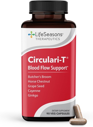 [BRSWGZAZBUMWKFY3] LifeSeasons Circulari-T - Supplément de circulation sanguine - Soutiens Artère, capillaire et santé de la veine - Boucherie, Ginkgo, Cayenne, Graines de raisin et Châtaigne de cheval - 90 Capsules