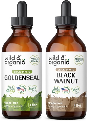 [BRSRAFL3OVYAA23P] Wild & Organic Goldenseal Tincture 4 fl oz & Black Walnut Tincture 4 fl oz