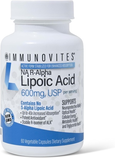 [BRSWGFQZPMGRYG3F] IMMUNOVITES Stabilized R-Alpha Lipoic Acid ((נכון) 600 מ"ג עבור משרת גבוה עוצמה עד 40x הגדלת Absorption (Na R-ALA) (Na R-LA) (Na R-Lipoate) (1בק)