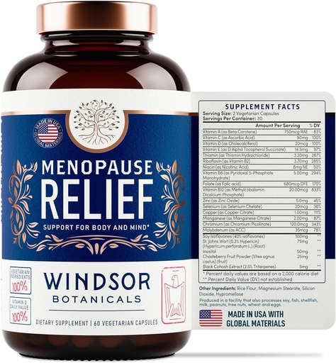 [BRSWYGI5A4JWOCA2] Menopause Supplements for Women - Windsor Botanicals Multivitamin with Chastebrry, Black Cohosh for Hot Flashes, Menopause Relief and Hormone Balance for Women - 60 Natural Progesterone Estrogen Pills