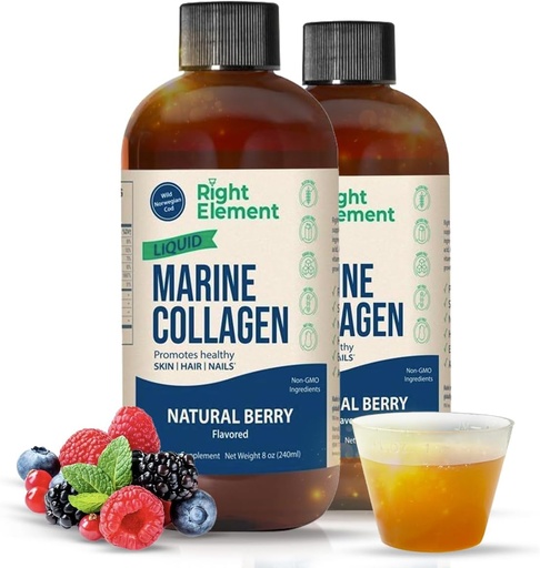 [BRSROGALAAHRG23X] Liquid Marine Collagen | Wild Caught Cod - Hydrolyzed Keratin Peptide, Hyaluronic Acid & Biotin - Healthy Hair, Skin & Nails - Made in USA - Natural Berry, 8.00 Fl Oz (2-Pack)
